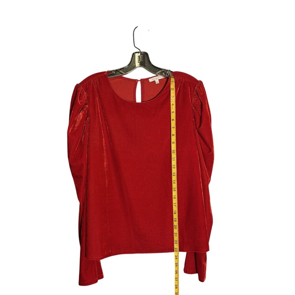 Skies Are Blue Red Velvet Long Sleeve Top With Ruched Shoulders XL - Picture 6 of 9